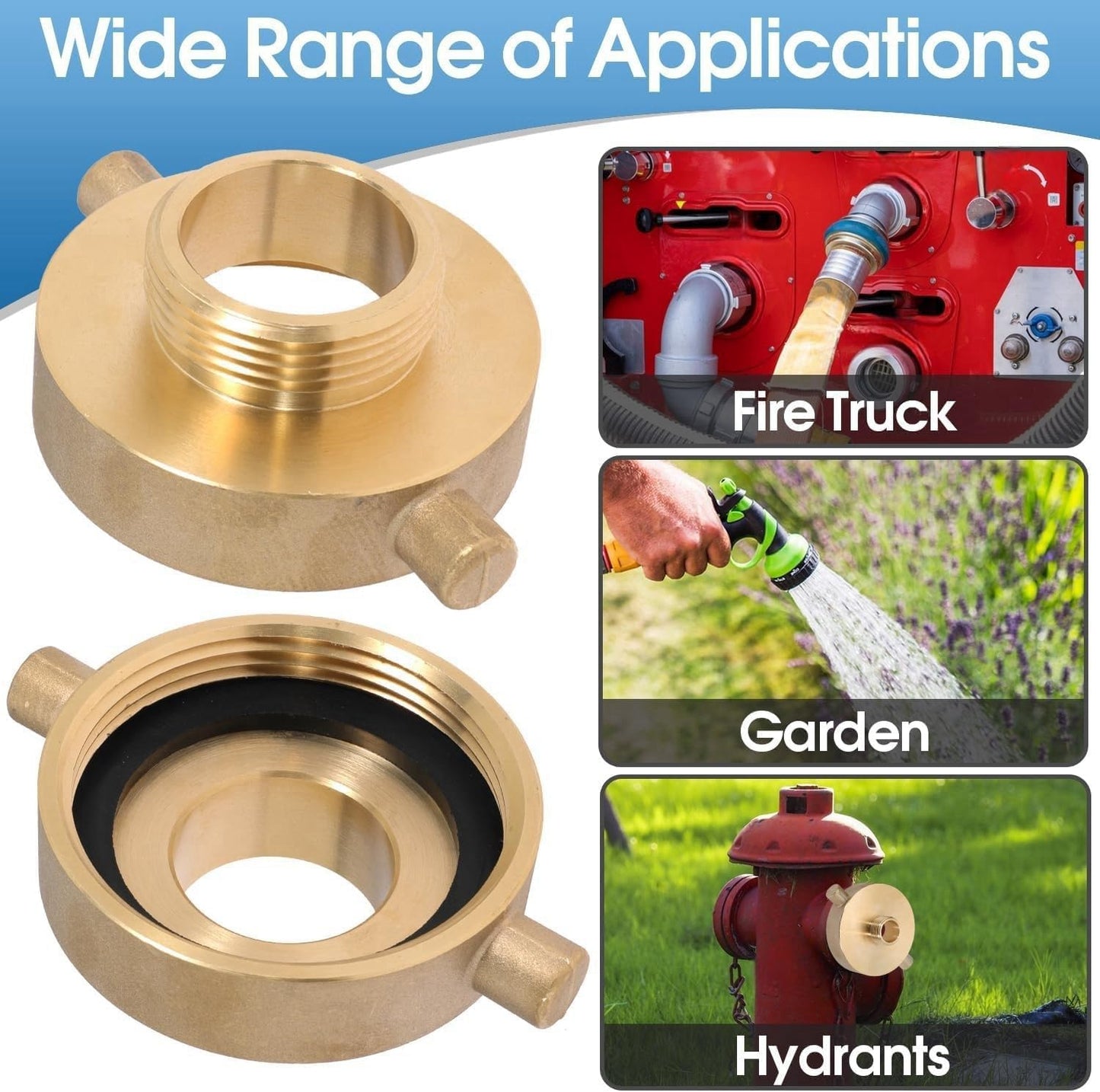 2 Pack 2-1/2"" NST (NH) Female x 1-1/2"" NST (NH) Male Fire Hydrant Hose Adapter Brass Fire Equipment with Pin Lug for Fire Hydrants, Pipes, Hoses, NuFlySic-723