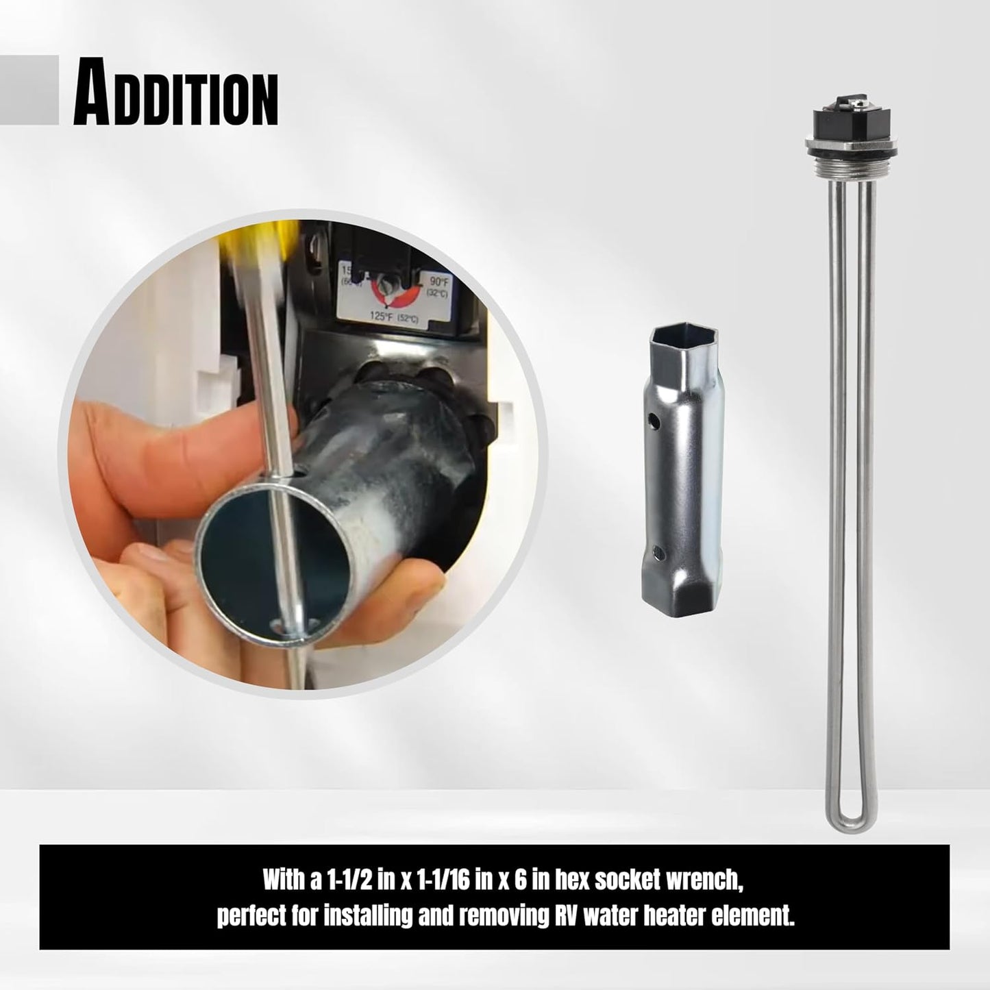 100108283 Water Heater Element for AO Smith ECT 52 55 66 80 120, ECS 30 40 50, ECL 30 50, ECLN ELJN ECJN 40, E6 Replaces 100108284 9000092015 9000092045 Heating Element with Socket, 2PCS