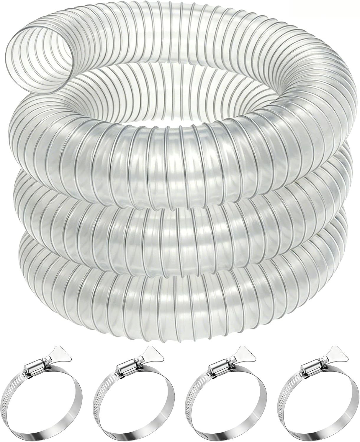 4" x 40' Heavy Duty Dust Collection Hose, Thickened Clear PVC Flexible Hose with Steel Wire Reinforced, Puncture Resistant for Woodworking Dust Collector System