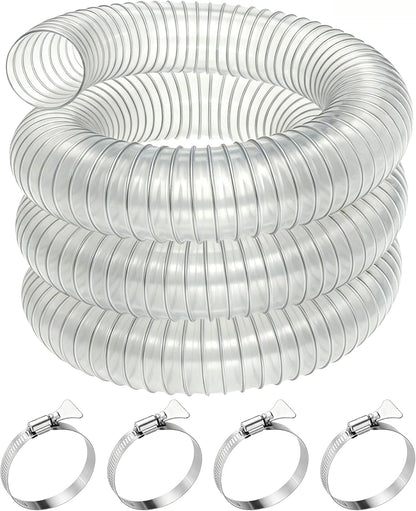 2-1/2" x 20' Heavy Duty Dust Collection Hose, Thickened Clear PVC Flexible Hose with Steel Wire Reinforced, Puncture Resistant for Woodworking Dust Collector System, with 4 Hose Clamps