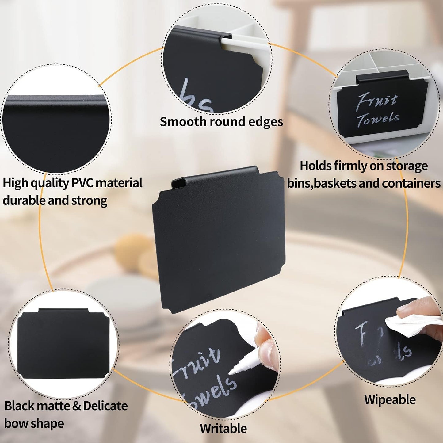 10 Plastic Basket Bin Label Clip on Removable Kitchen Pantry Label Clip with White Chalk Markers for Storage Bin Box Hanging Bin Clip Label (10)