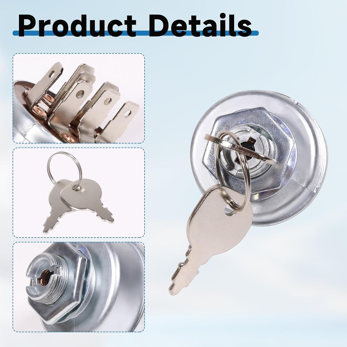 Ignition Switch with Keys Replace 725-1717, 925-1717, 532140301, 140301, 574455401 for Craftsman for Husqvarna for Murray for MTD for AYP for Poulan for Roper, 4 Positions, 7 Terminals