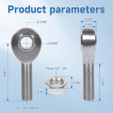 1/2" Heim Joints Rod End Kit Thread 0.5" Chromoly Heim Joints Suspension Kit Right and Left Hand Traction Bars Steering Kit with Jam Nuts (1 set-1/2 inch)