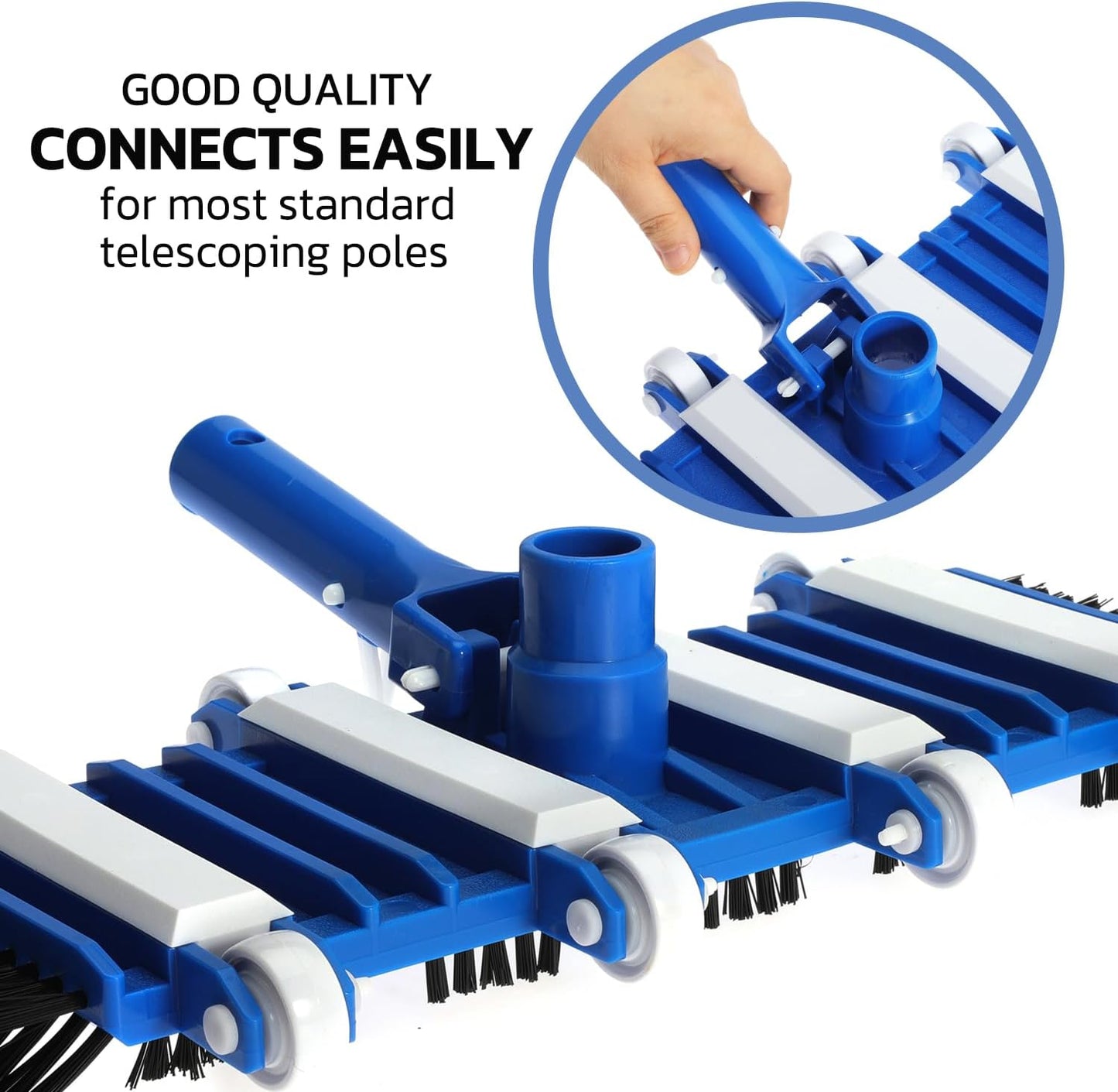 14" Heavy Duty Pool Vacuum Head with Brushes Weighted Flexible Vacuum Head with Aluminum Handle Connector for 1-1/4" or 1-1/2" Hose