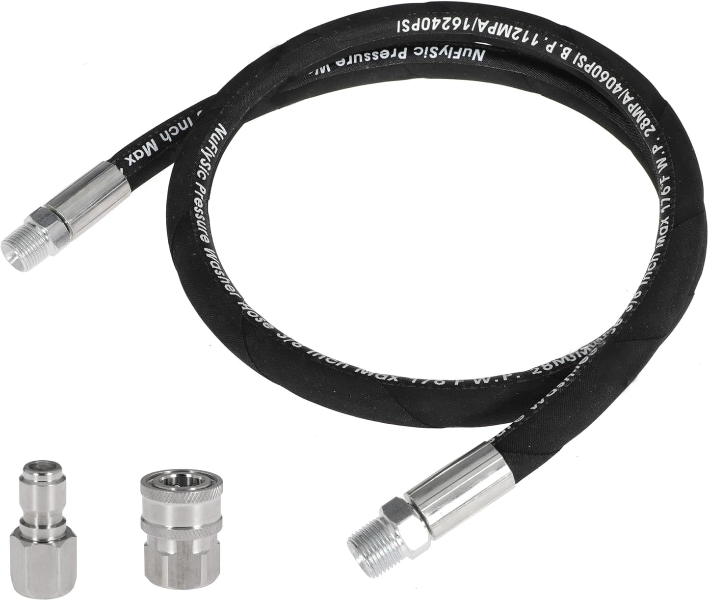Pressure Washer Whip Hose Power Washer Jumper Hose for Pressure Washing with Steel Connector 3/8 Inch NPT Quick Connect Plug Hose Reel Connector Hose, 4000 PSI, 4FT, 1PCS