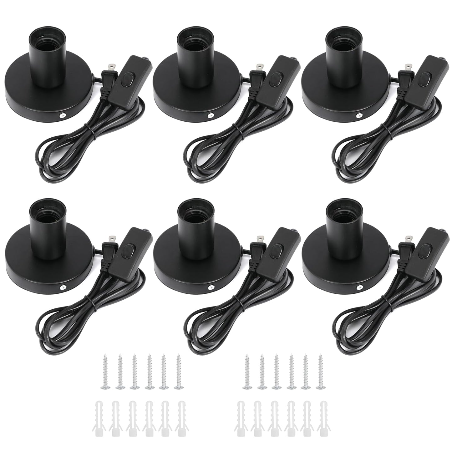 6Pcs Desktop Lamp Base Light Base Socket Screw Light Bulb Holder Base with 6 Feet Cord on Off Switch Plug for Holding Bulb for Your Night Light