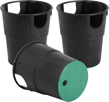 6 in Round Sprinkler Valve Box and Cover, 9" Height Irrigation Valve Box Base Extension for Garden Yard Outdoor Lawn Grassland Ground Farm, with Green Overlapping Cover (Valve Box - 3 Sets)