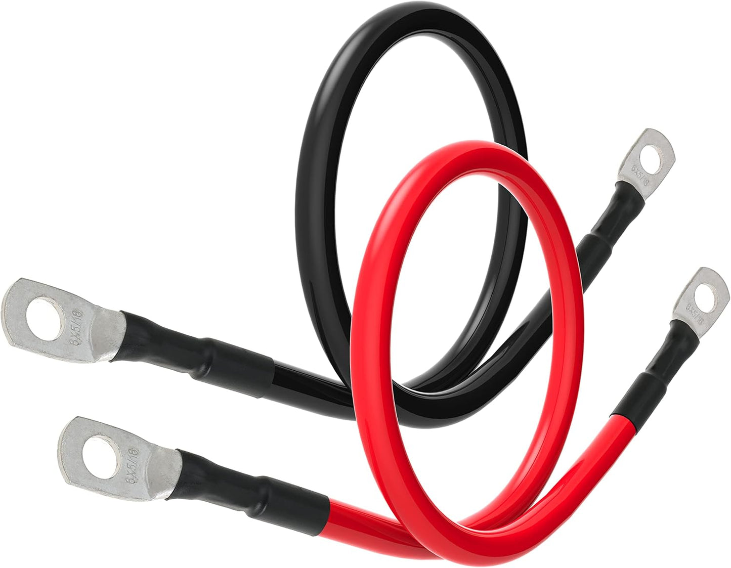 6 AWG Battery Cables 6 Gauge Battery Power Inverter Cable with 5/16 Inch Tinned Copper Lugs Both Ends for Solar Marine Boat RV Car Motorcycle 2 pcs (1FT)