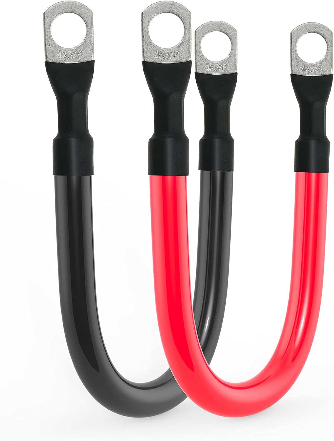 4 AWG Battery Cable 4AWG Gauge Pure Copper Battery Inverter Cables with 3/8 in Lugs Both Ends Power Inverter Wire Set for Automotive Solar Marine Boat RV Car Motorcycle Red and Black (9in)