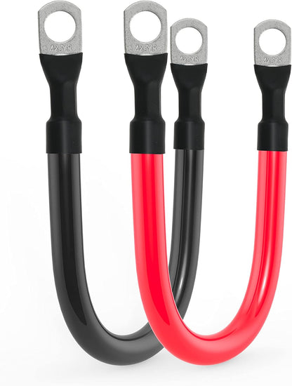 4 AWG Battery Cable 4AWG Gauge Pure Copper Battery Inverter Cables with 3/8 in Lugs Both Ends Power Inverter Wire Set for Automotive Solar Marine Boat RV Car Motorcycle Red and Black (3FT)