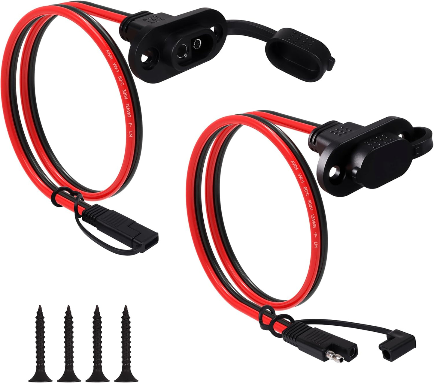1FT 10AWG SAE Quick Connector Harness, 10 AWG 10 Gauge SAE Power Socket Sidewall Port Connector Male to Female Socket Cable with Dust Cover for Solar Panel, Generator, Battery Charger (10AWG 1FT)