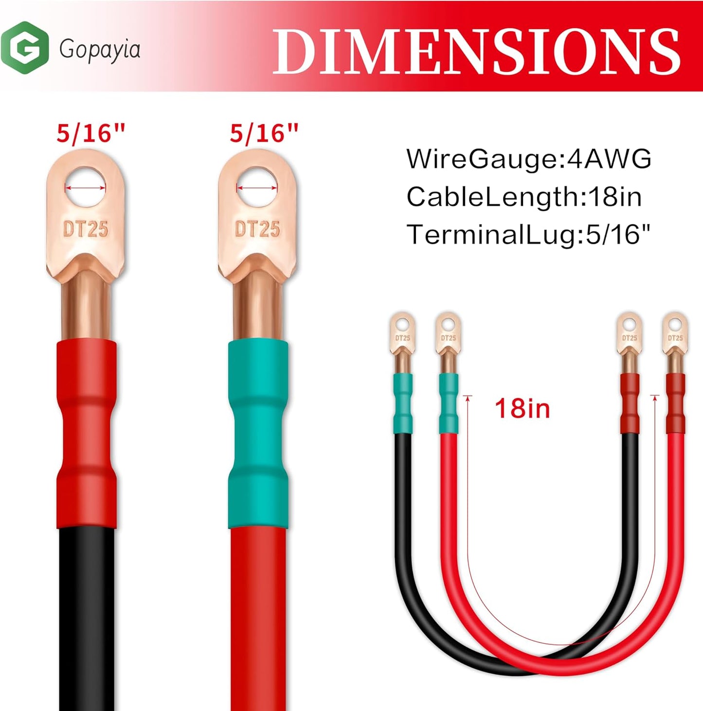 4 AWG Golf Cart Battery Cables for EZGO TXT 1994-UP 36V/48V 4 Gauge Pure Copper Wire