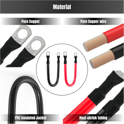 1FT 4 AWG Battery Cable 4 Gauge Battery Cables 4AWG 1 FT Battery Inverter Wires Cables with 3/8 inch Lugs for Solar Power Inverters, RVs, Campers, Travel Trailers, Cars, 2 Pairs