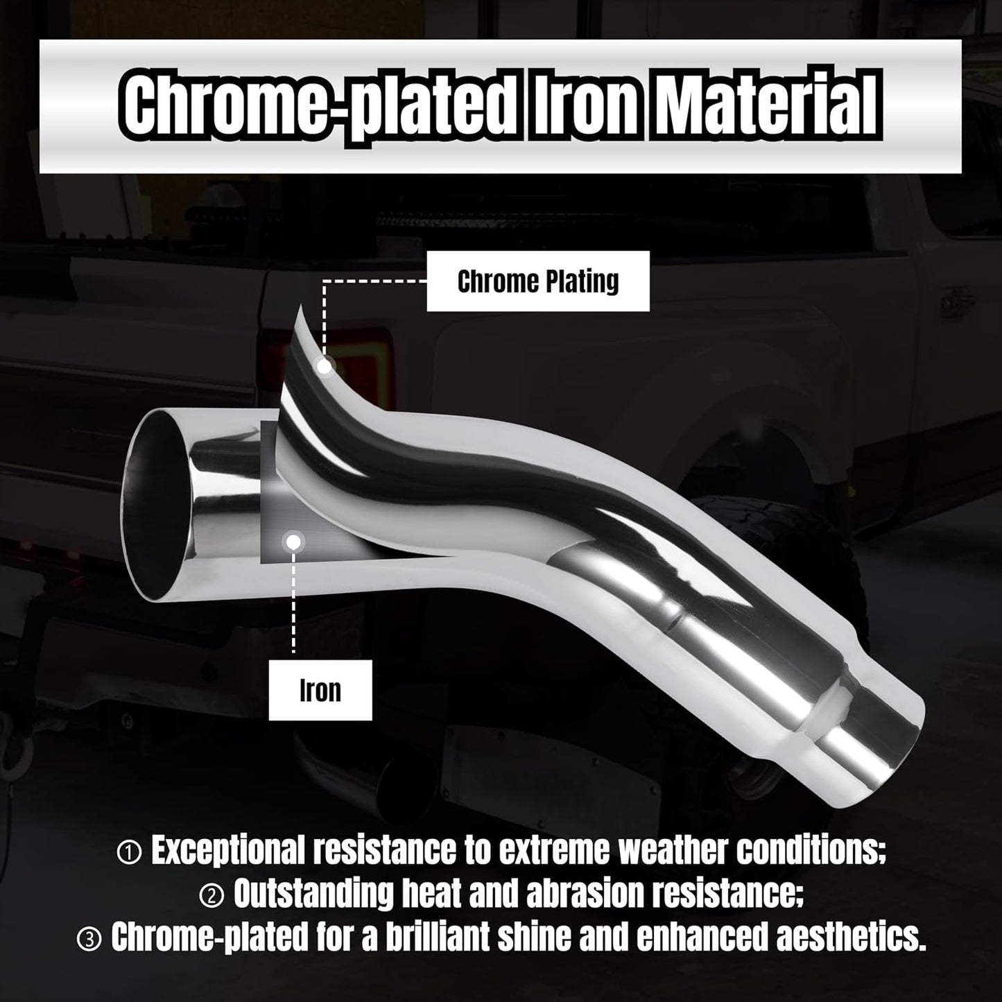 5 Inch Diesel Exhaust Elbow Tip, 5" Inlet to 6" Outlet, 23" Long Chrome Exhaust Pipe Elbow 2pcs 5'' Exhaust Clamps
