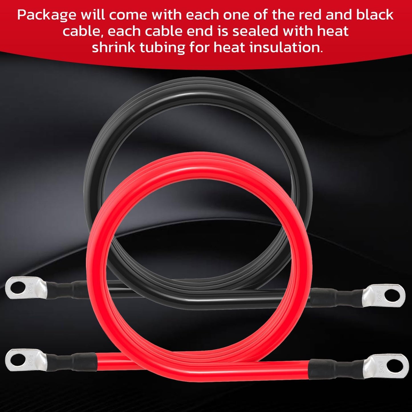 2 AWG Battery Cable 2AWG Gauge Battery Inverter Cables for Automotive Solar Marine Boat RV Car Motorcycle (2 AWG, 5FT, 3/8")