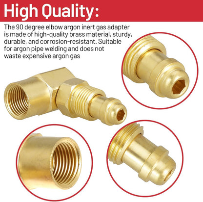 AW-407 / CGA 032 Nut/NIP-032 Body 90' Argon Welder Connector 90 Degrees Elbow Inert Gas Adaptor Compatible for Everlast for TIG for MIG Welder