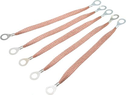 10" Braided Ground Strap 250mm Automotive Engine Copper Ground Strap with 1/2" Ring Terminal Engine grounding Kit 5PCS
