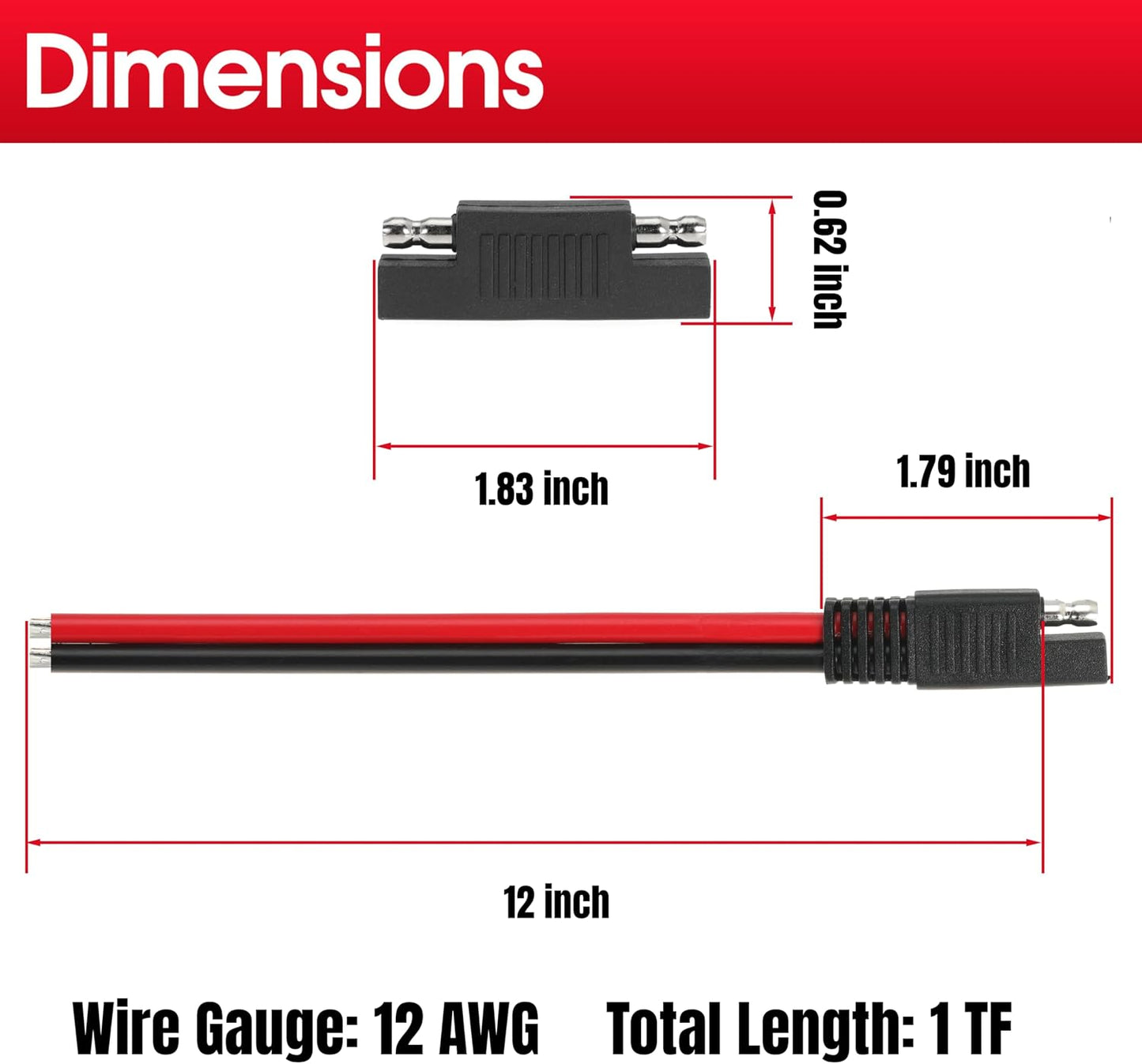 1FT 12AWG SAE Extension Cable, 12 Gauge SAE Connector Cable 12 AWG 2 Pin SAE Quick Disconnect for Solar RV Automotive, 4PCS