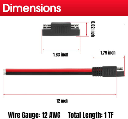 1FT 12AWG SAE Extension Cable, 12 Gauge SAE Connector Cable 12 AWG 2 Pin SAE Quick Disconnect for Solar RV Automotive, 4PCS