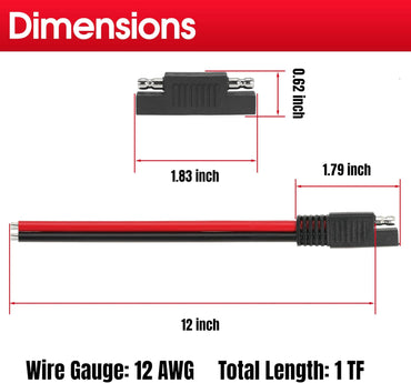 1FT 12AWG SAE Extension Cable, 12 Gauge SAE Connector Cable 12 AWG 2 Pin SAE Quick Disconnect for Solar RV Automotive, 8PCS