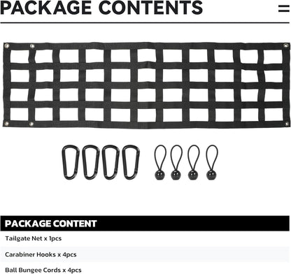 60x18 Tailgate Net Full Size Truck Cargo Net for Full-Size Pickup Truck Bed, Tail Gate Cargo Net 60'' x 18'' for Ford for Dodge Ram for Chevy for GMC（Style A