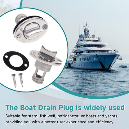 Stainless Steel Boat Drain Plug Oval Garboard Transom Marine Plugs Fit for 1" Hole,Thread for 3/4", with Screws and Waterproof O-Ring