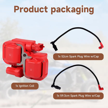 Ignition Coil Replace 2876049 4010425 and Spark Plug Wire Cap Replace 4012888 4012889 for Polaris Ranger Crew RZR 4 S 800 2011-2017 (CWC)