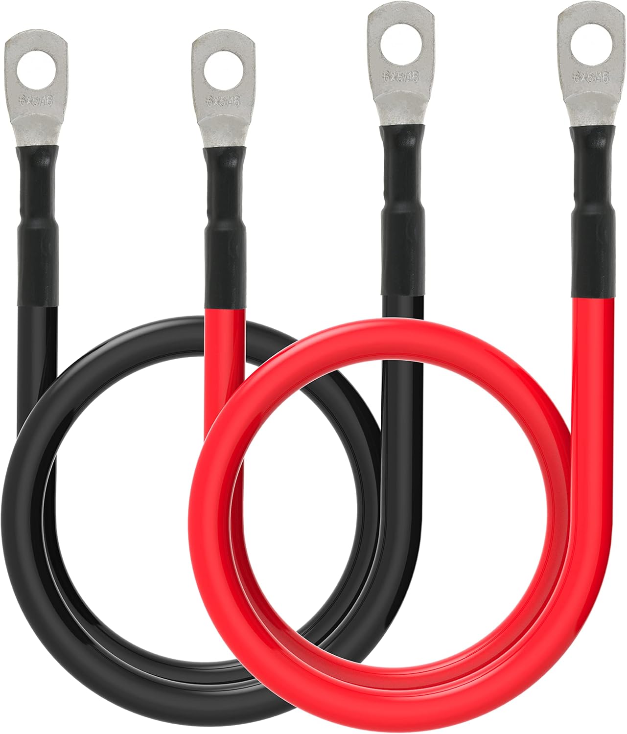 6 AWG Battery Cables 6 Gauge Battery Power Inverter Cable with 5/16 Inch Tinned Copper Lugs Both Ends for Solar Marine Boat RV Car Motorcycle 2 pcs (1FT)