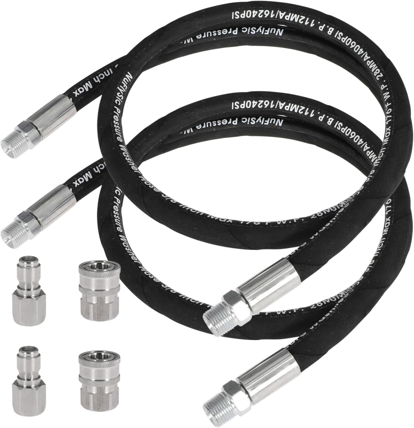 Pressure Washer Whip Hose Power Washer Jumper Hose for Pressure Washing with Steel Connector 3/8 Inch NPT Quick Connect Plug Hose Reel Connector Hose, 4000 PSI, 5FT, 1PCS