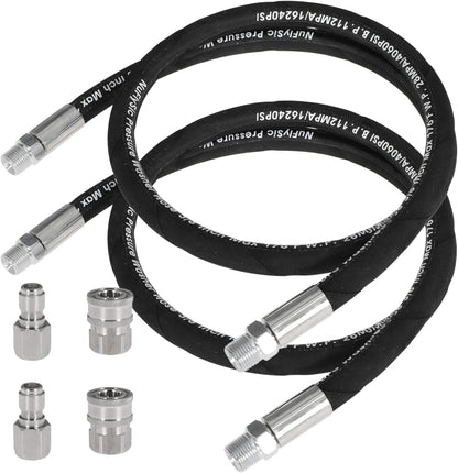 Pressure Washer Whip Hose Power Washer Jumper Hose for Pressure Washing with Steel Connector 3/8 Inch NPT Quick Connect Plug Hose Reel Connector Hose, 4000 PSI, 5FT, 2PCS