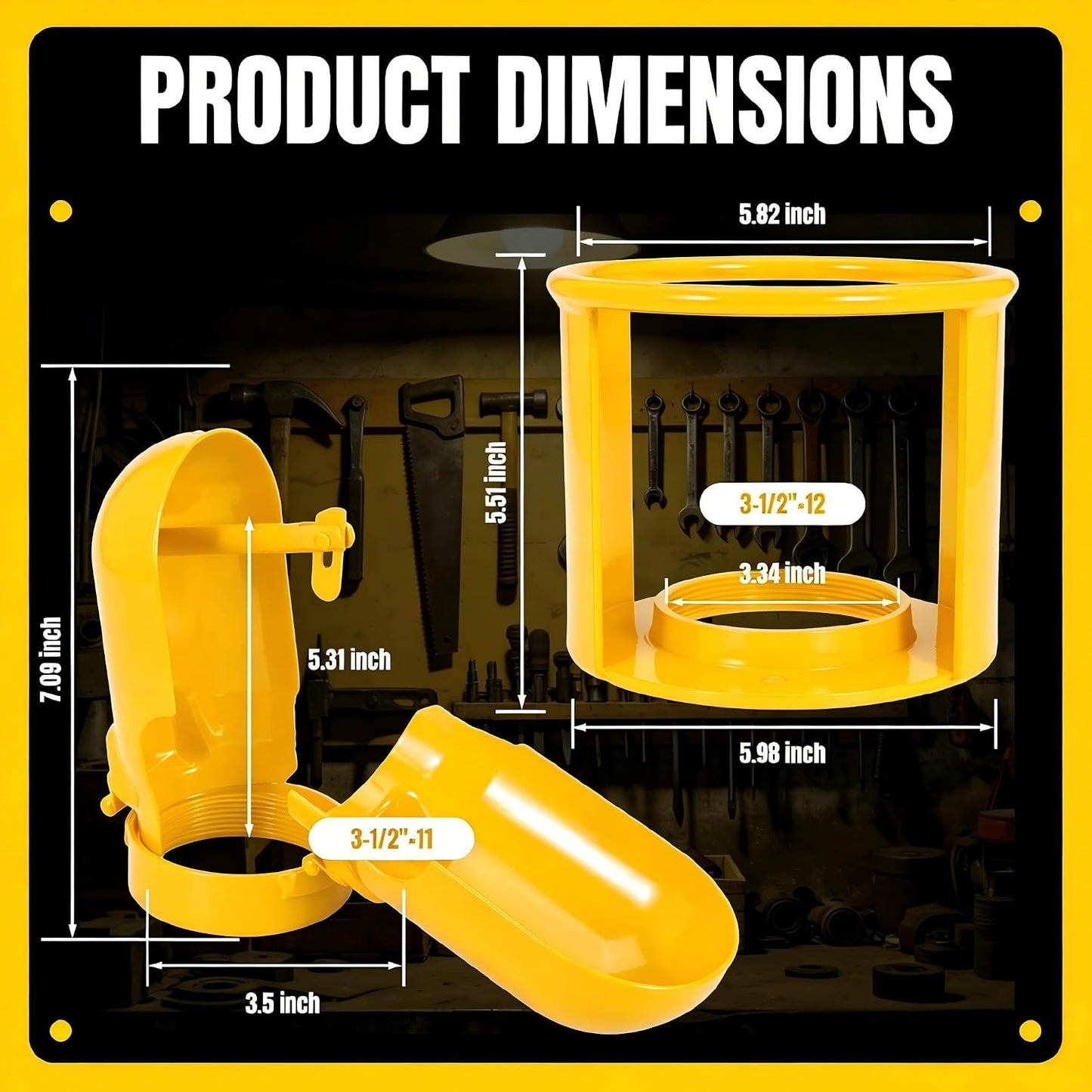 2PCS Acetylene Gas Cylinder Regulator Safety Cap Protector 3-1/8"x11 & 3-1/2"x12 Fine Thread Steel Valve Cover for High/Low Pressure Tanks Storage & Transport