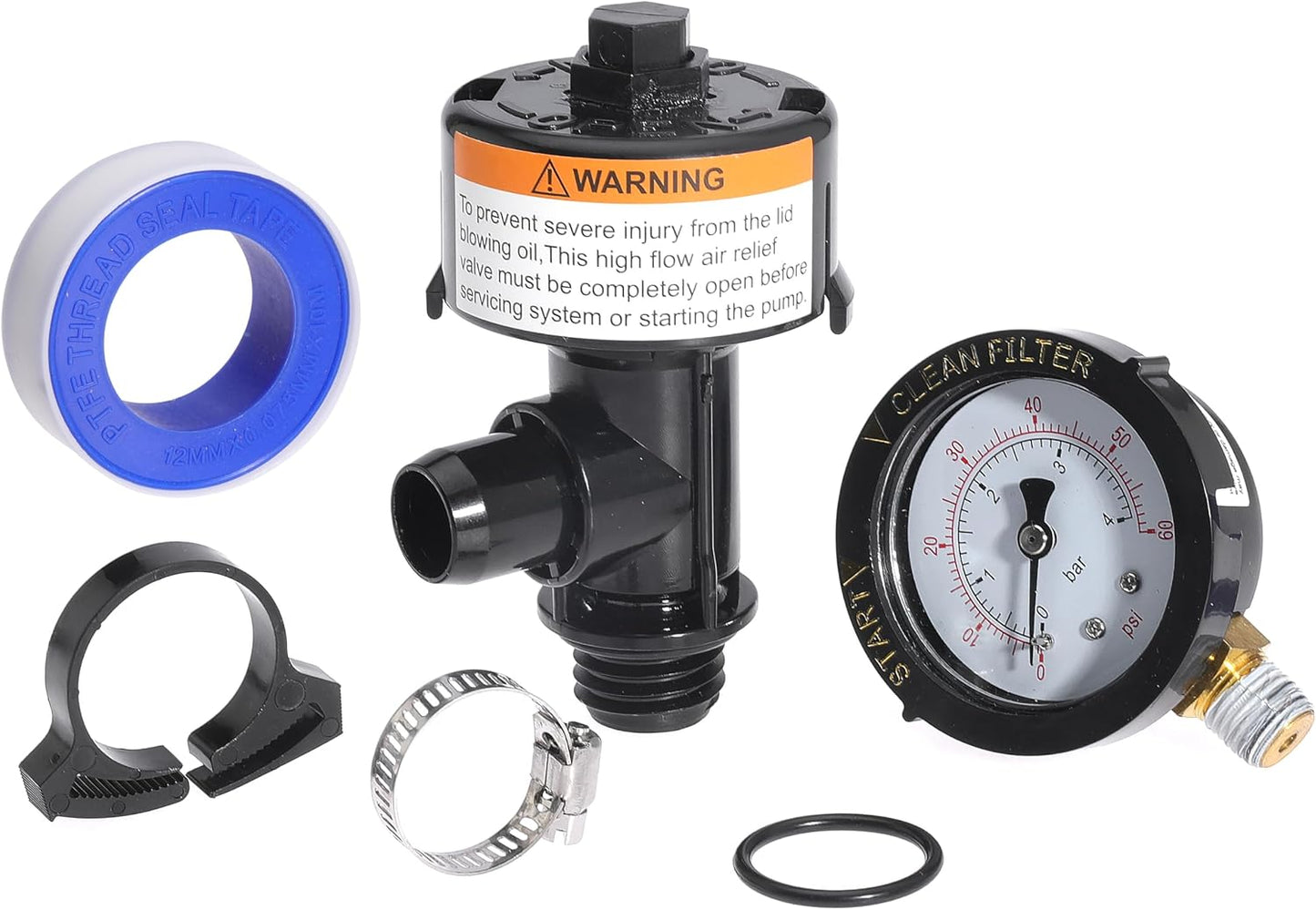 98209800 High Flow Manual Air Relief Valve Pool Filter Air Relief Valve for Predator Pool Filters with Clips O-Rings Gauge Plug Pressure Gauge 2PCS