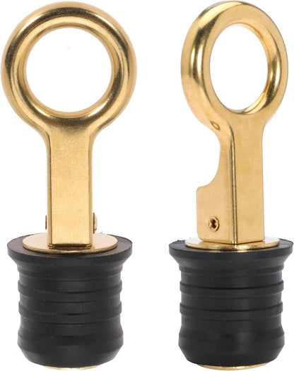 Boat Drain Plug - O-Handle Snap Plug, Brass/Stainless Steel, Rubber