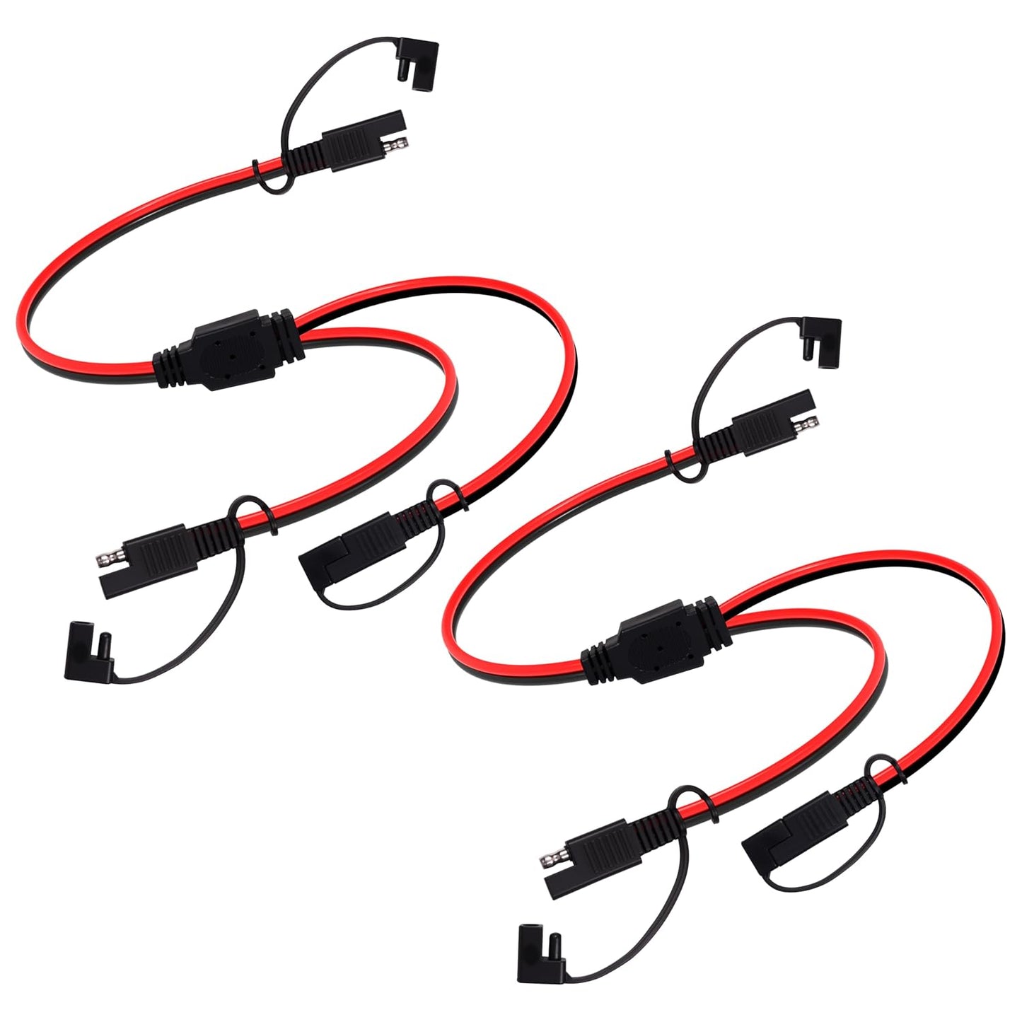 12 Inch 14AWG SAE Y Splitter 14 AWG 14 Gauge 1 to 2 SAE Extension Cable, 2 Prong DC Power Connector with Dust Cover for Solar Panel Battery Charger (14AWG 12in, 2pcs)