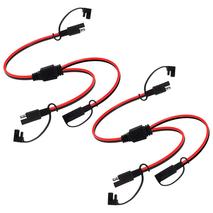12 Inch 14AWG SAE Y Splitter 14 AWG 14 Gauge 1 to 2 SAE Extension Cable, 2 Prong DC Power Connector with Dust Cover for Solar Panel Battery Charger (14AWG 12in, 2pcs)