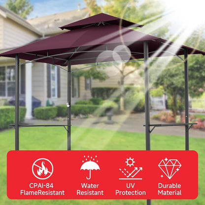 Grill Gazebo Replacement Canopy Top Only - 5' x 8' Outdoor BBQ Gazebo Canopy Roof, Waterproof Double Tiered Shelter Cover Fit for L-GG001PST-F (5 * 8FT-Claret)