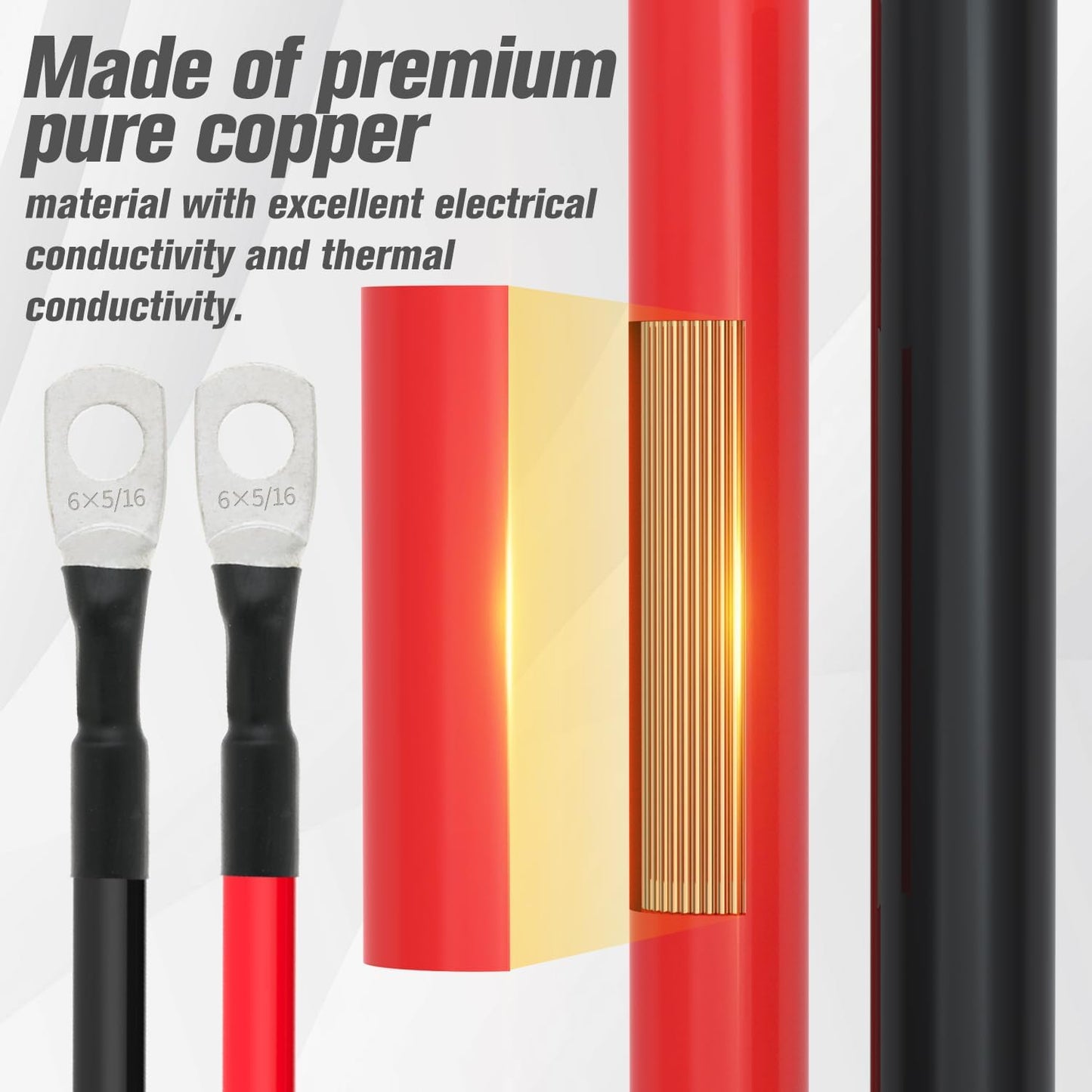 6 AWG Battery Cable 6AWG Gauge Battery Inverter Cables for Automotive Solar Marine Boat RV Car Motorcycle (6 AWG, 3FT, 5/16")