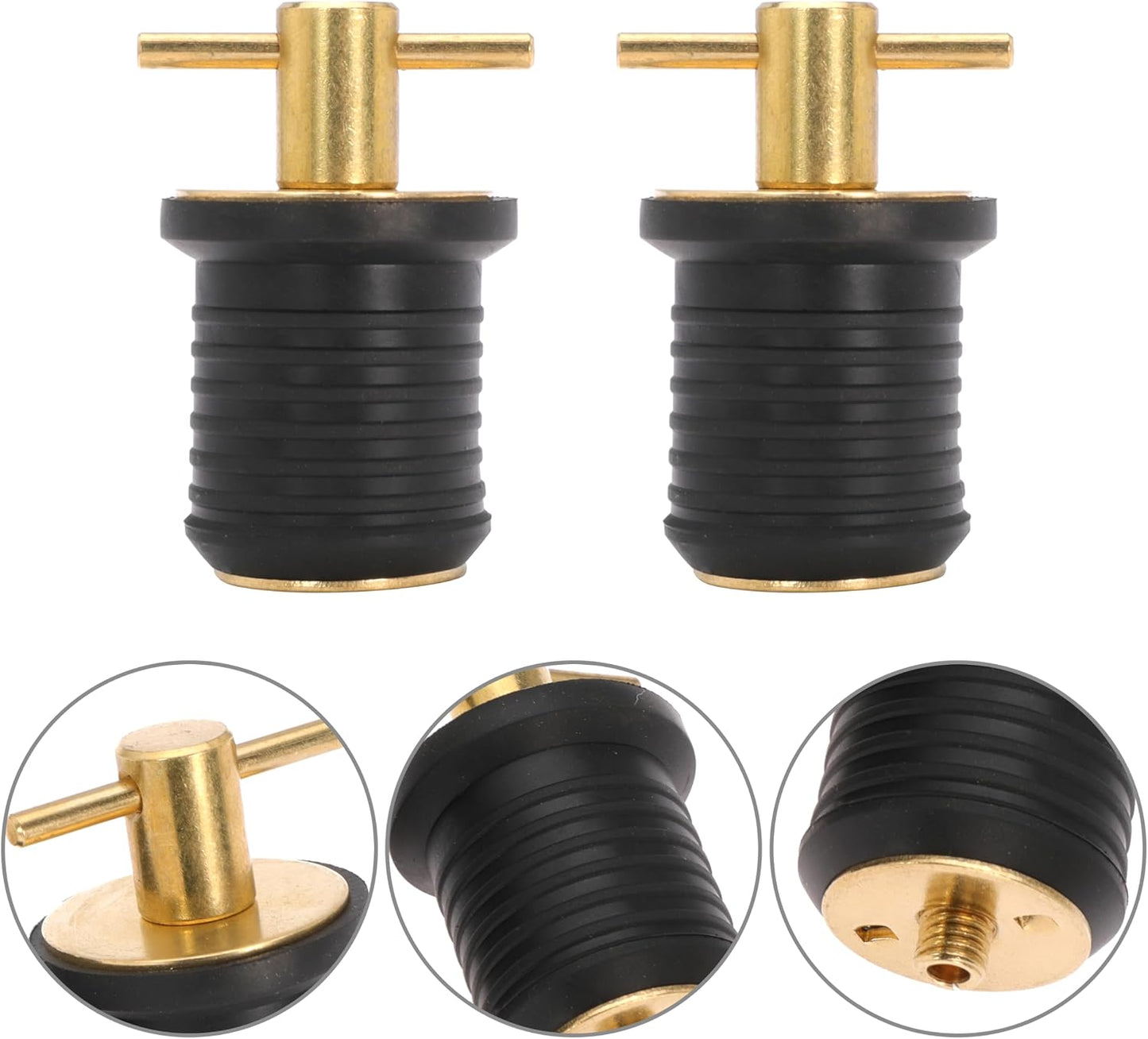 2 Pcs T-Handle Boat Plug Brass/Stainless Steel Boat Drain Plug Snap Handle Plug Rubber Drain Plug for Boat Marine