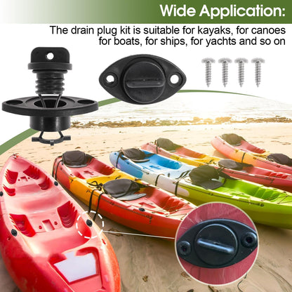 Kayak Drain Plug Kit Drain Stoppers Scupper Bung Plug Kit for Dinghy for Canoe for Boat with Screws and Blind Rivets (6Pcs)