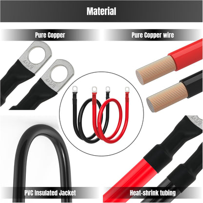 3FT 4 AWG Battery Cable 4 Gauge Battery Cables 4AWG 3 FT Battery Inverter Wires Cables with 3/8 inch Lugs for Solar Power Inverters, RVs, Campers, Travel Trailers, Cars, 2 Pairs