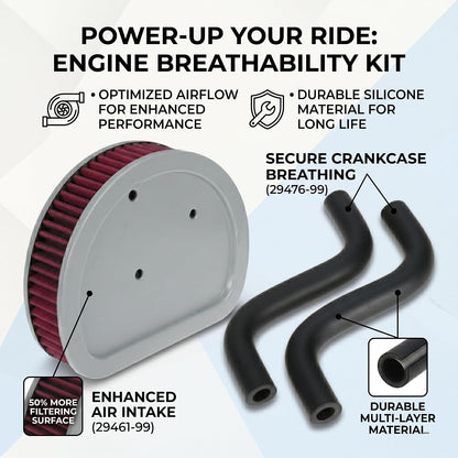 29461-99 HD-1499 Air Filter and 29476-99 Breather Tube Kit Fits for Harley Davidson 1999-2007 Motorcycles