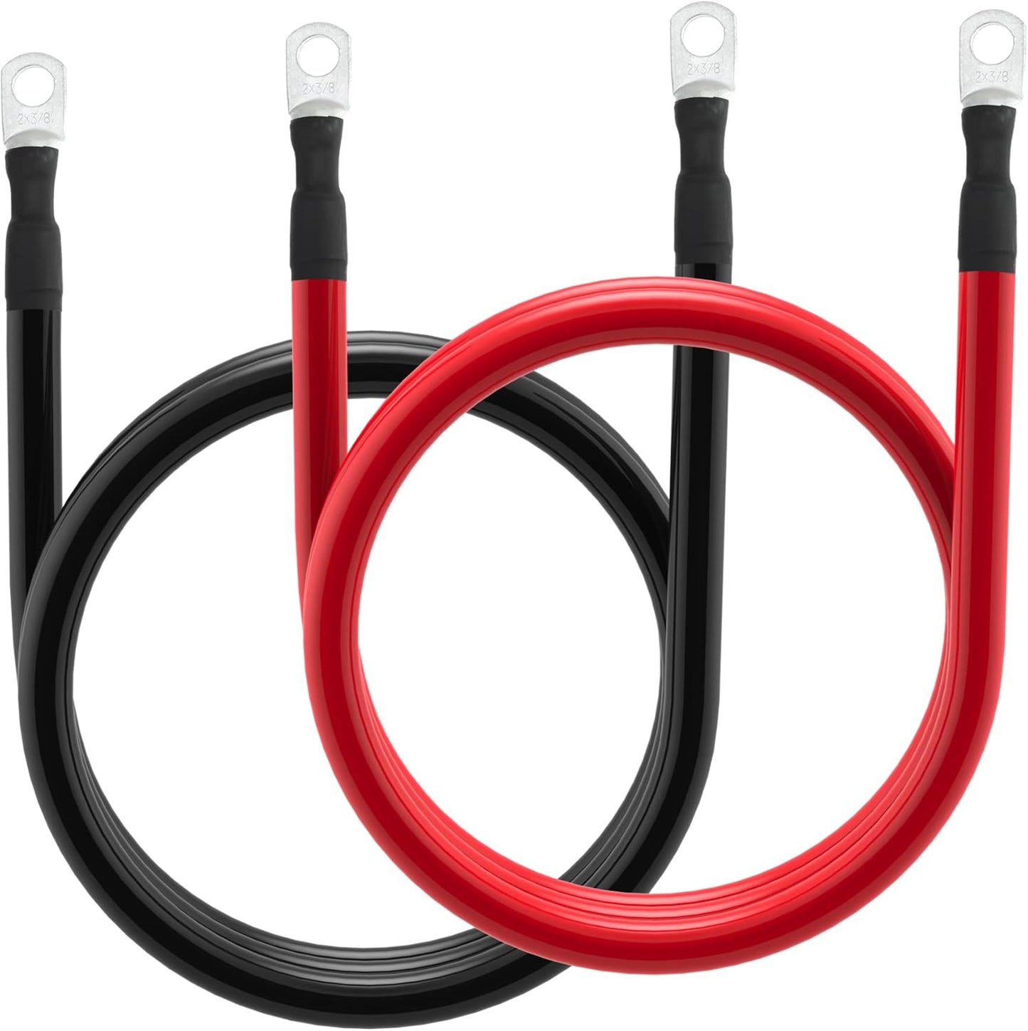 2 AWG Battery Cable 2AWG Gauge Battery Inverter Cables with 3/8 in Lugs Pure Copper Power Inverter Wire Set for Solar Marine Boat RV Car Motorcycle 2pcs (7FT)