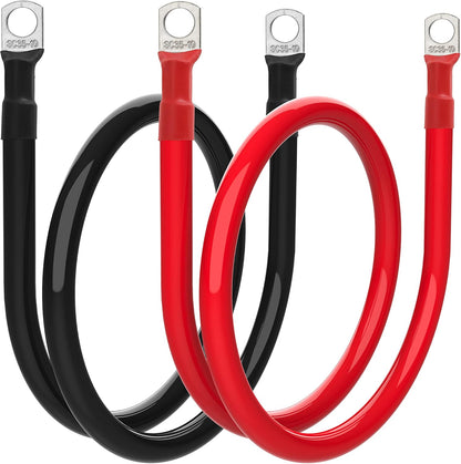 2 AWG Battery Cable 2 Gauge Battery Inverter Cables with 3/8 in Lugs Pure Copper Power Inverter Wire Set for Solar Marine Boat RV Car Motorcycle (1FT, 1 red +1 black cable)