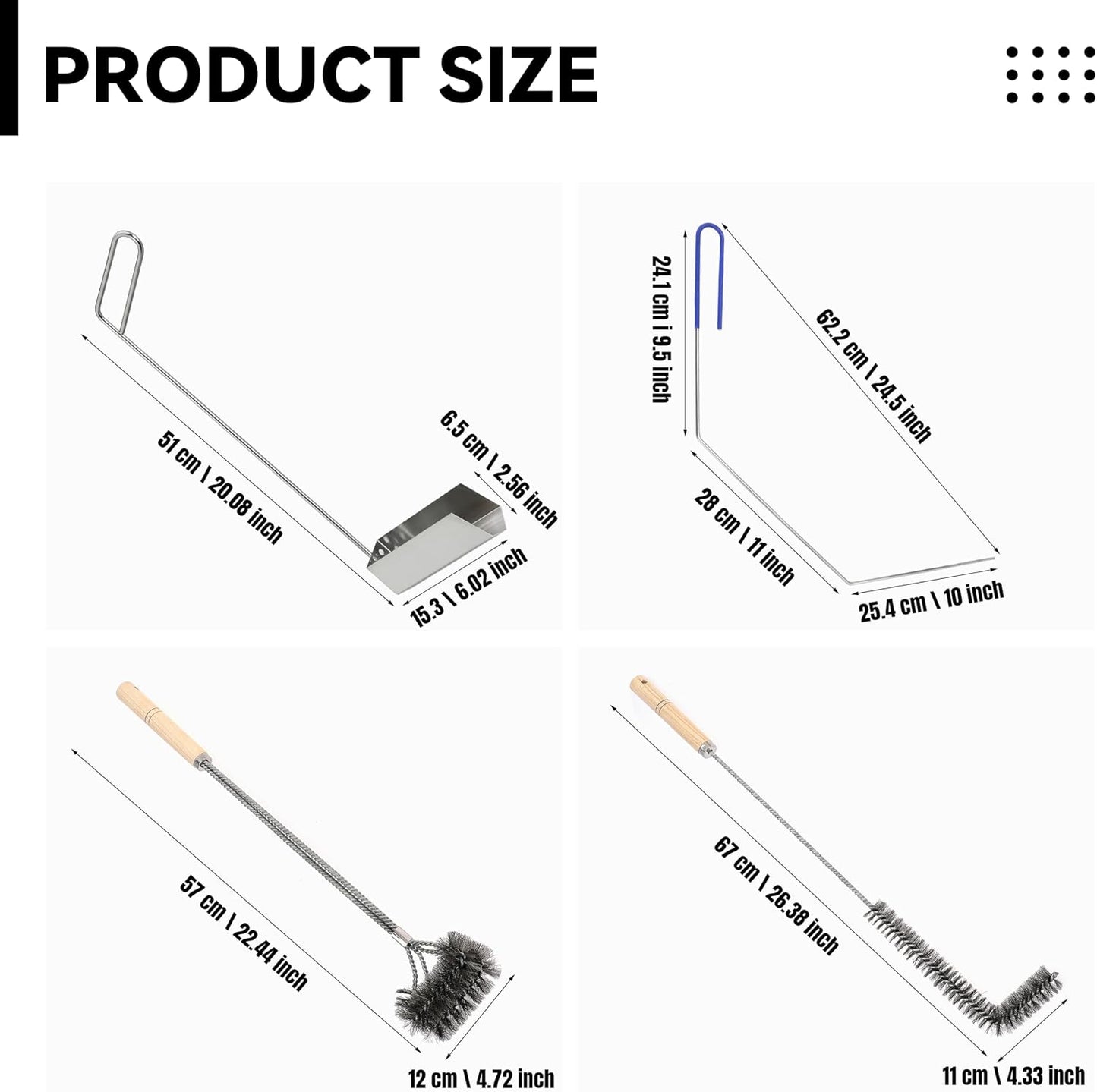 4 Pcs Fryer Cleaning Tools, L Shaped Stainless Steel Bristles Fryer Deep Cleaning Brush, Deep Fryer Crumb Scoop, Fryer Deep Cleanout Rod, Long Handle Fryer Basket Brush for Restaurant Air Fryer