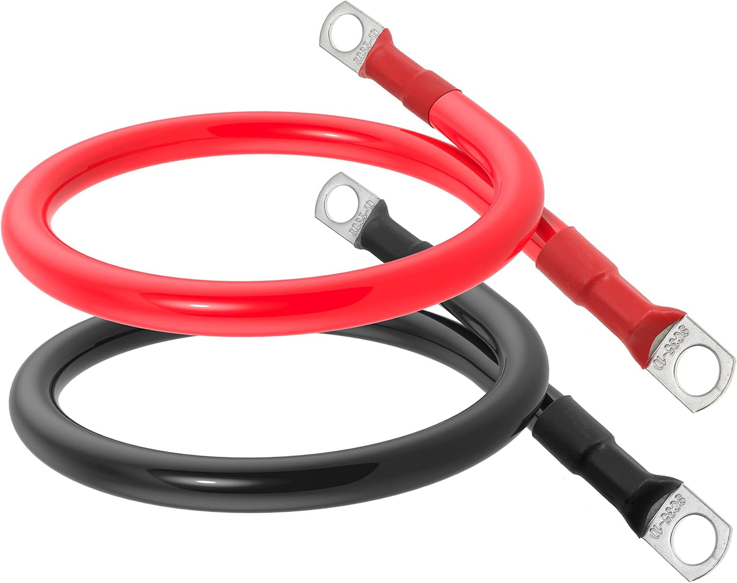 2 AWG Battery Cable 2 Gauge Battery Inverter Cables with 3/8 in Lugs Pure Copper Power Inverter Wire Set for Solar Marine Boat RV Car Motorcycle (1FT, 1 red +1 black cable)