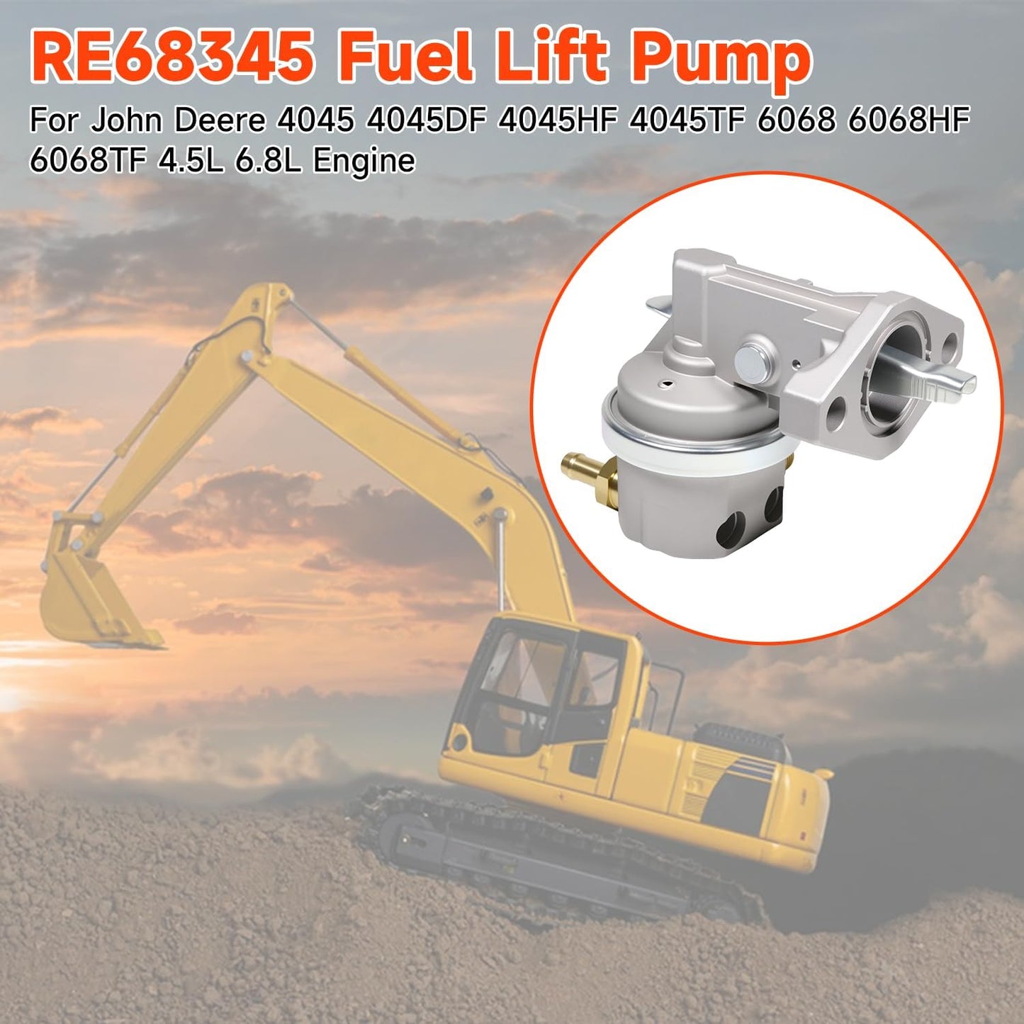 RE68345 Fuel Lift Pump for John Deere 4045 4045DF 4045HF 4045TF 6068 6068HF 6068TF 4.5 6.8 4.5L 6.8L Engine