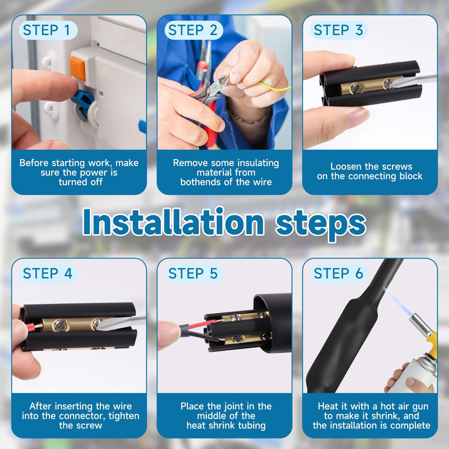 Underground Wire Splice Kit Suit for 14/3 to 8/3 Direct Burial UF Electrical Cable - 600V Max with Heat Shrink Tube and Connector, 3 Set