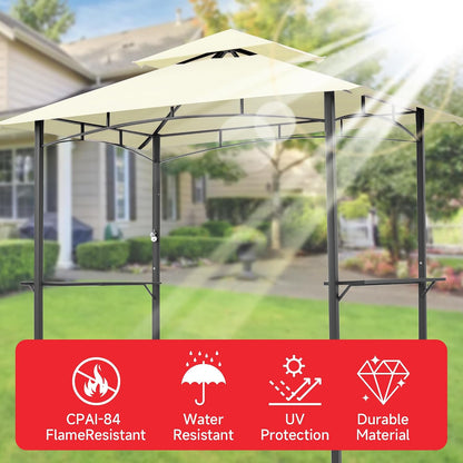 Grill Gazebo Replacement Canopy Top Only - 5' x 8' Outdoor BBQ Gazebo Canopy Roof, Waterproof Double Tiered Shelter Cover Fit for Model L-GG001PST-F (5 * 8FT-White)