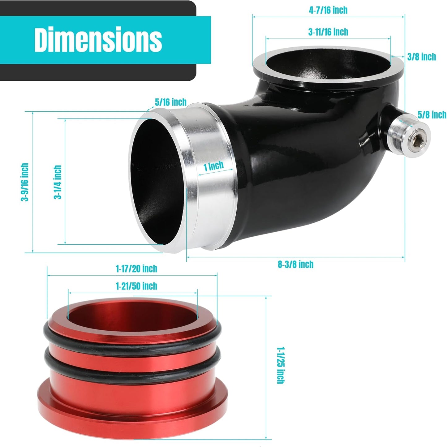 6.6 Turbo Mouthpiece, LLY Engine Turbo Mouthpiece Fits for Duramax 6.6L LLY 2004.5-2010, Inlet Manifold Intake Elbow for Chevrolet for GMC Sierra Trucks with Billet Resonator Plug Cover Cap