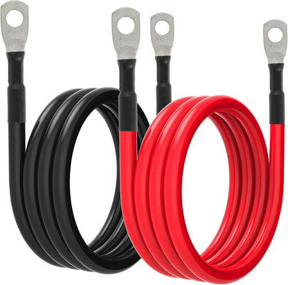 6 AWG Battery Cables 6 Gauge Battery Power Inverter Cable with 5/16 Inch Tinned Copper Lugs Both Ends for Solar Marine Boat RV Car Motorcycle 2 pcs (1FT)